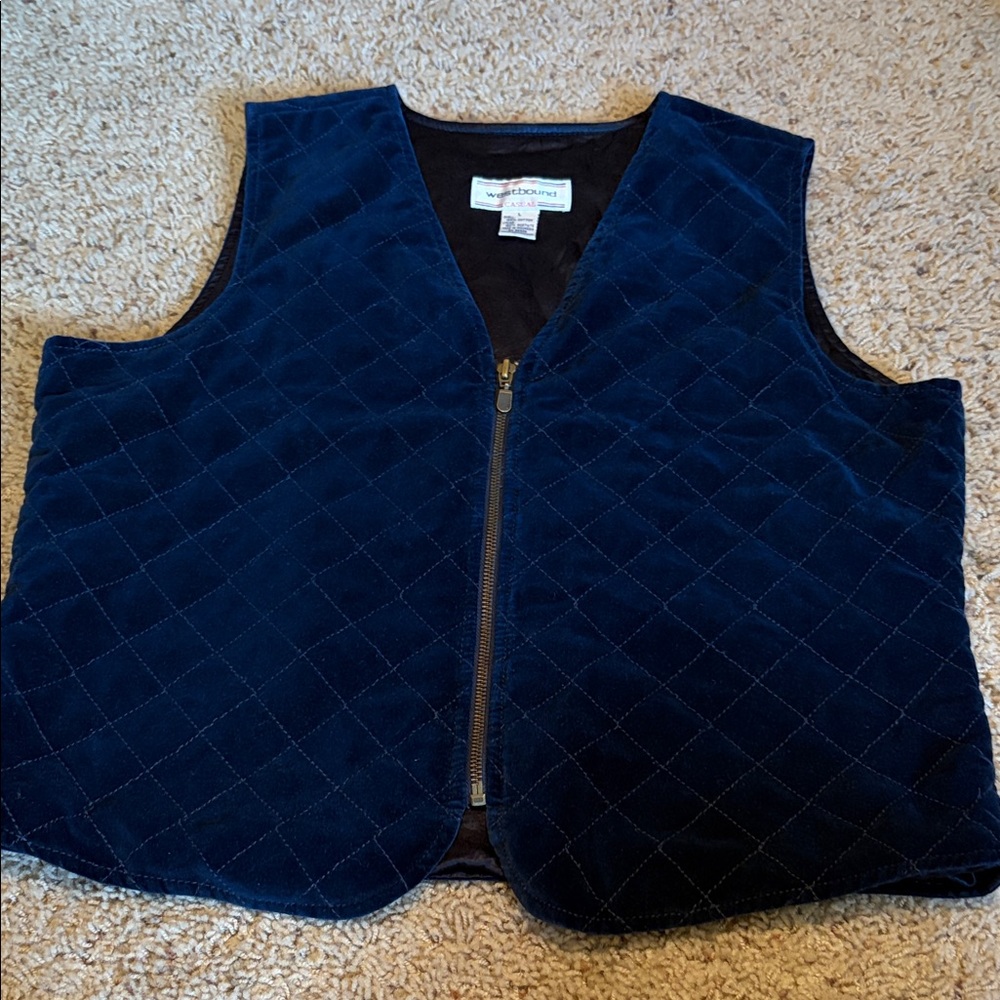 Westbound Corduroy Quilted Zip-Front Vest - Navy Size Large